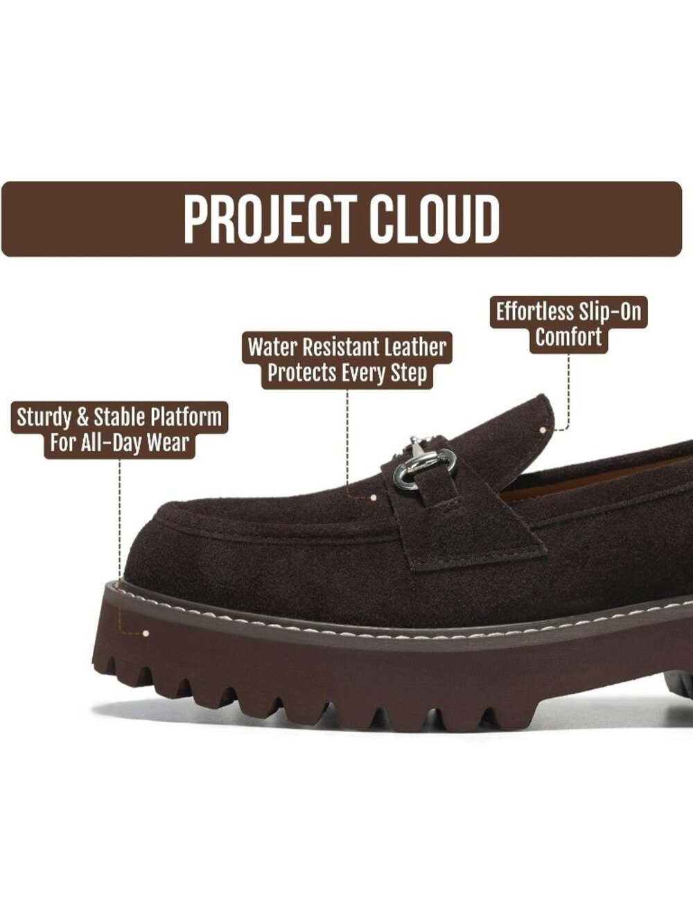 Women's Chocolate Suede Chunky Platform Insole Non-Slip Loafers & Slip-Ons Shoes - Picture 3 of 5